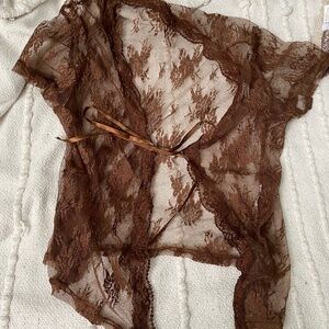 YESSTYLE dainty brown lace cardigan in small/medium